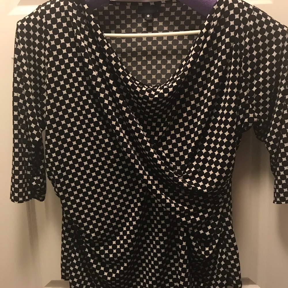 Black and white polka dot wrap blouse